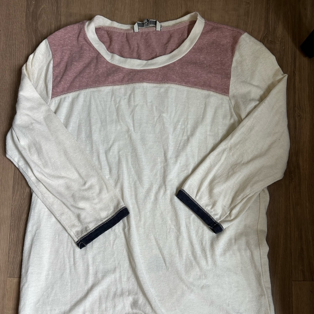 BKE Cream and Pink Tunic with Cuffed 3/4 Sleeves